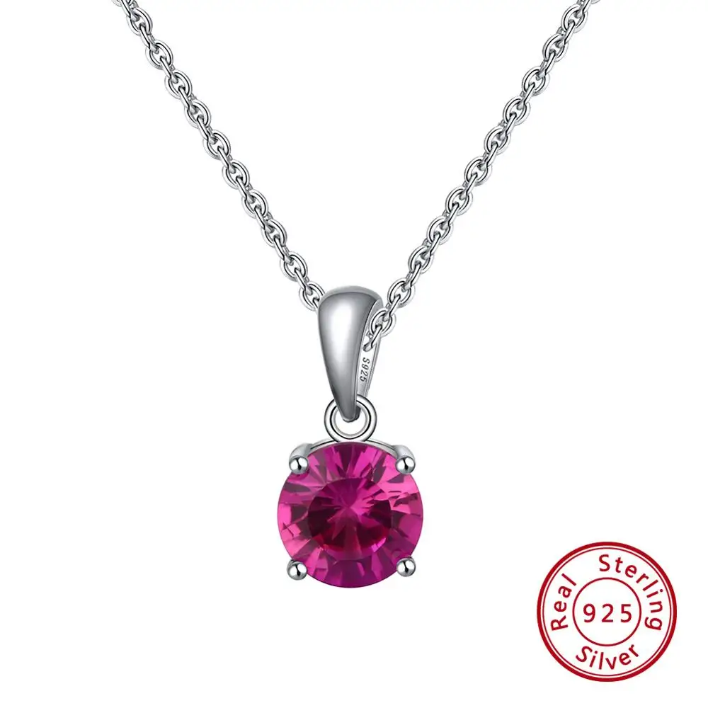 Jul Ruby ORSA JEWELS 925 пробы Серебряное ожерелье с подвеской для женщин 12 цветов месяц счастливый камень AAA циркон ожерелье ювелирные изделия OSN118 - Цвет камня: Jul Ruby
