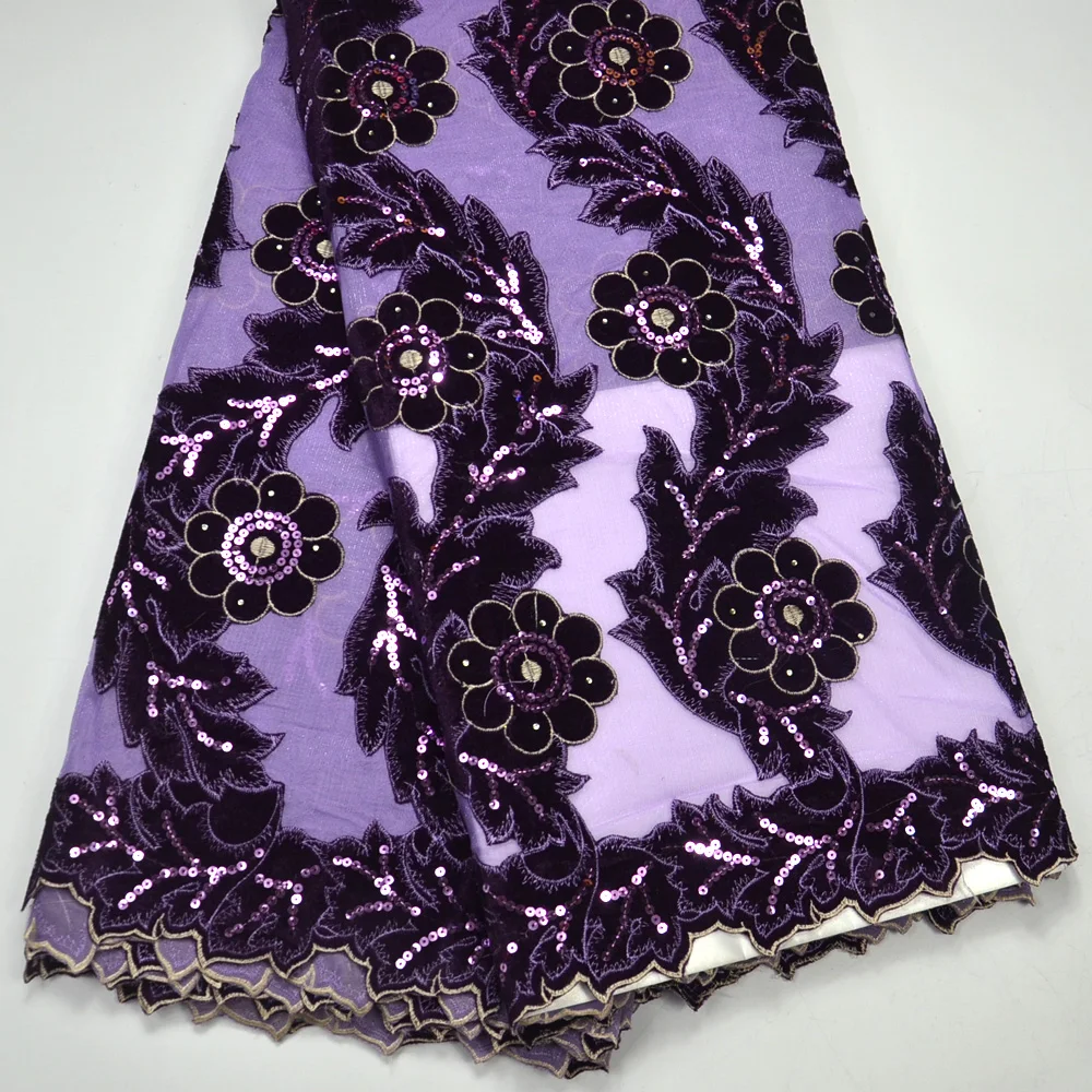 

Latest Elegant High Quality Purple French Net lace with Velvet lace Fabrics With 3D Flowers Fabrics For Bridals Purple lace