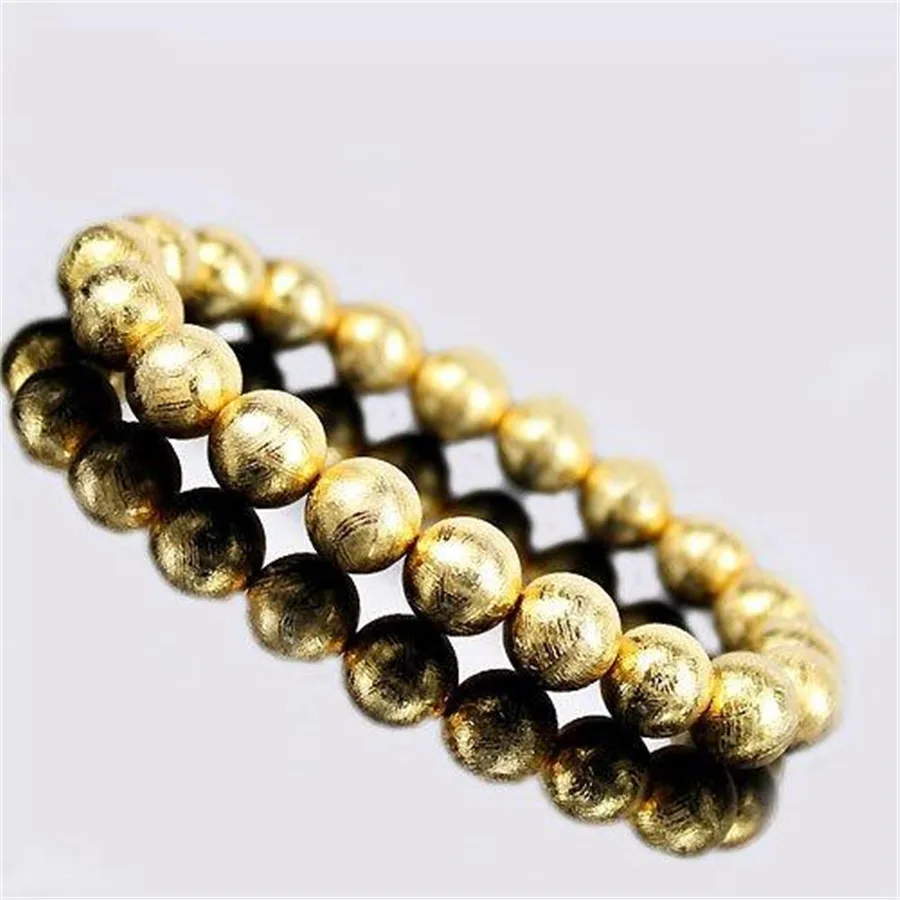 

Genuine Natural Gibeon Meteorite Round Beads Jewelry Stretch Women Men Golden Plated Bracelet 8 mm