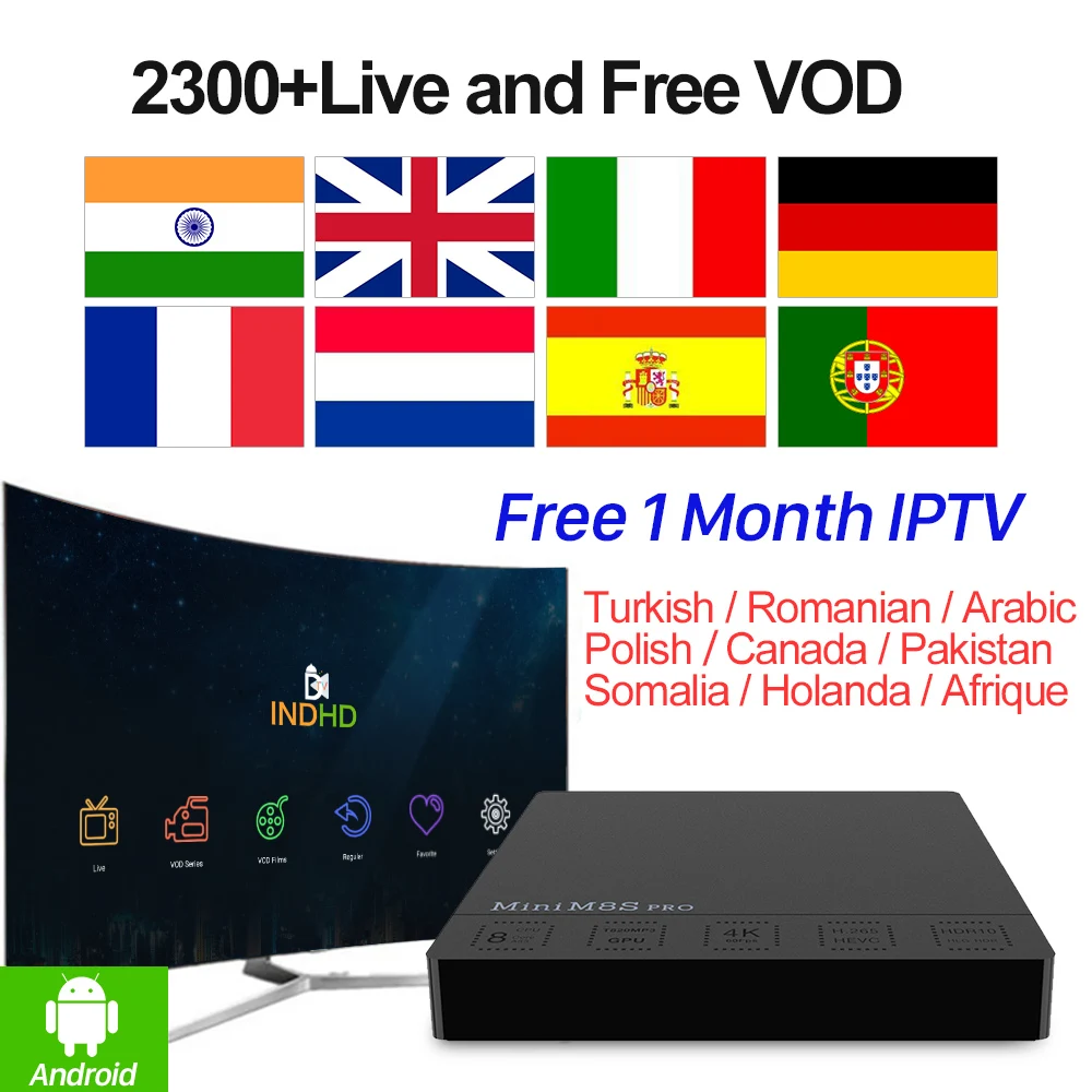 IP ТВ Italia Индия Пакистан арабский итальянский Бесплатная 1 месяц мини M8S PRO Android 7