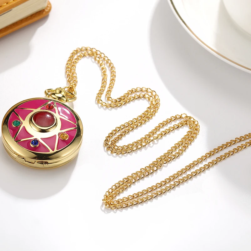 

Lovely Luxury Gold Anime Sailor Moon Pocket Watch with chain Fashion Fob Clock Necklace pendent Gifts For Girl Relogio De Bolso