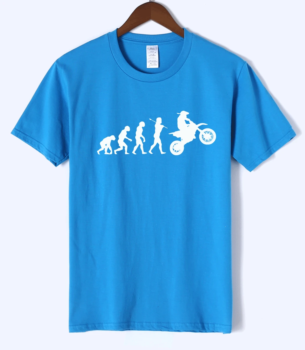 sky blue Dirtbike с изображением процесса эволюции и мотокросса мужская футболка Летняя Повседневная модная мужская футболка хлопок высокое качество короткий рукав футболки - Цвет: sky blue