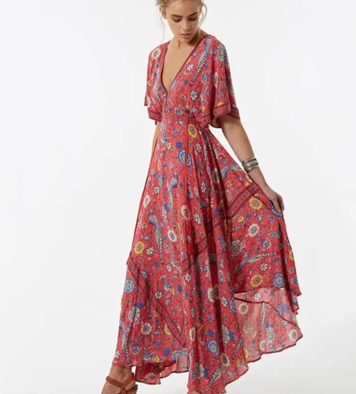 Длинное платье с цветочным принтом в стиле ретро богемное макси сексуальное