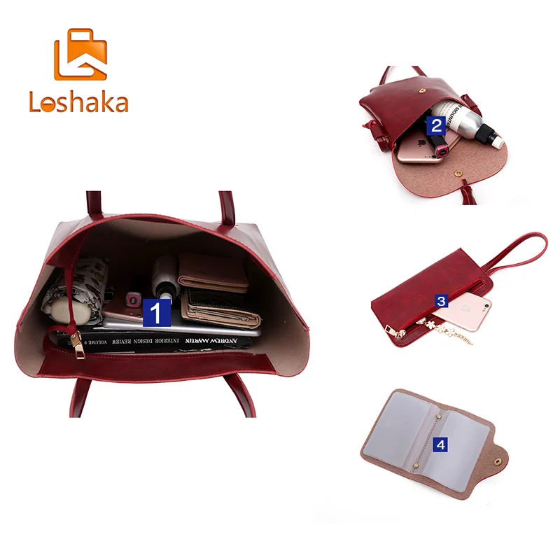 Loshaka 4 шт./компл. кожаная женская сумка брендовая роскошная дизайнерская сумочка