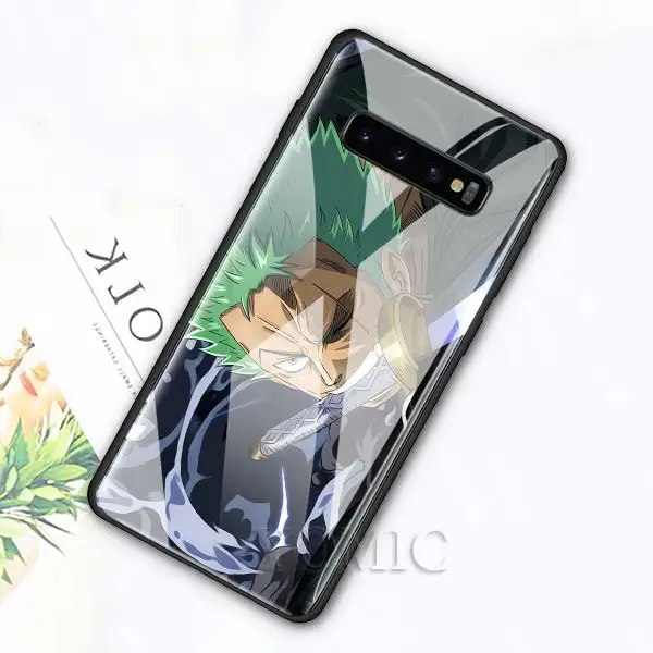 004 Чехол из закаленного стекла для samsung Galaxy S10e S10 S8 S9 Plus Note 9 10 A50 A70, чехол для телефона с Аниме one piece Luffy Zoro, роскошное стекло - Цвет: 004