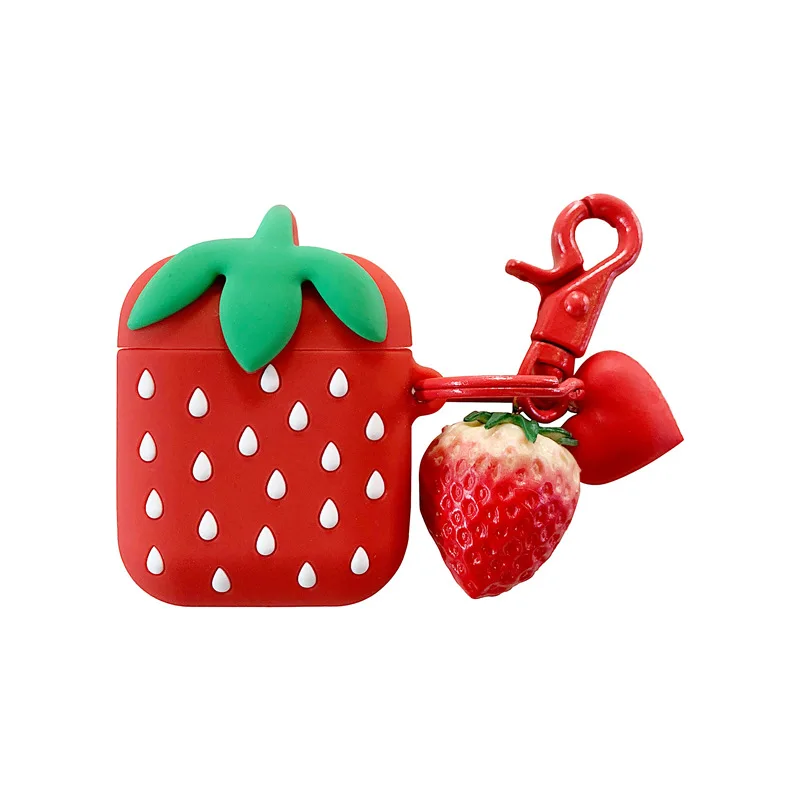 

Strawberry 3D case for Airpods 2 cute Silicone soft Earphone Protective Cover for airpods pro case with keychain Funda