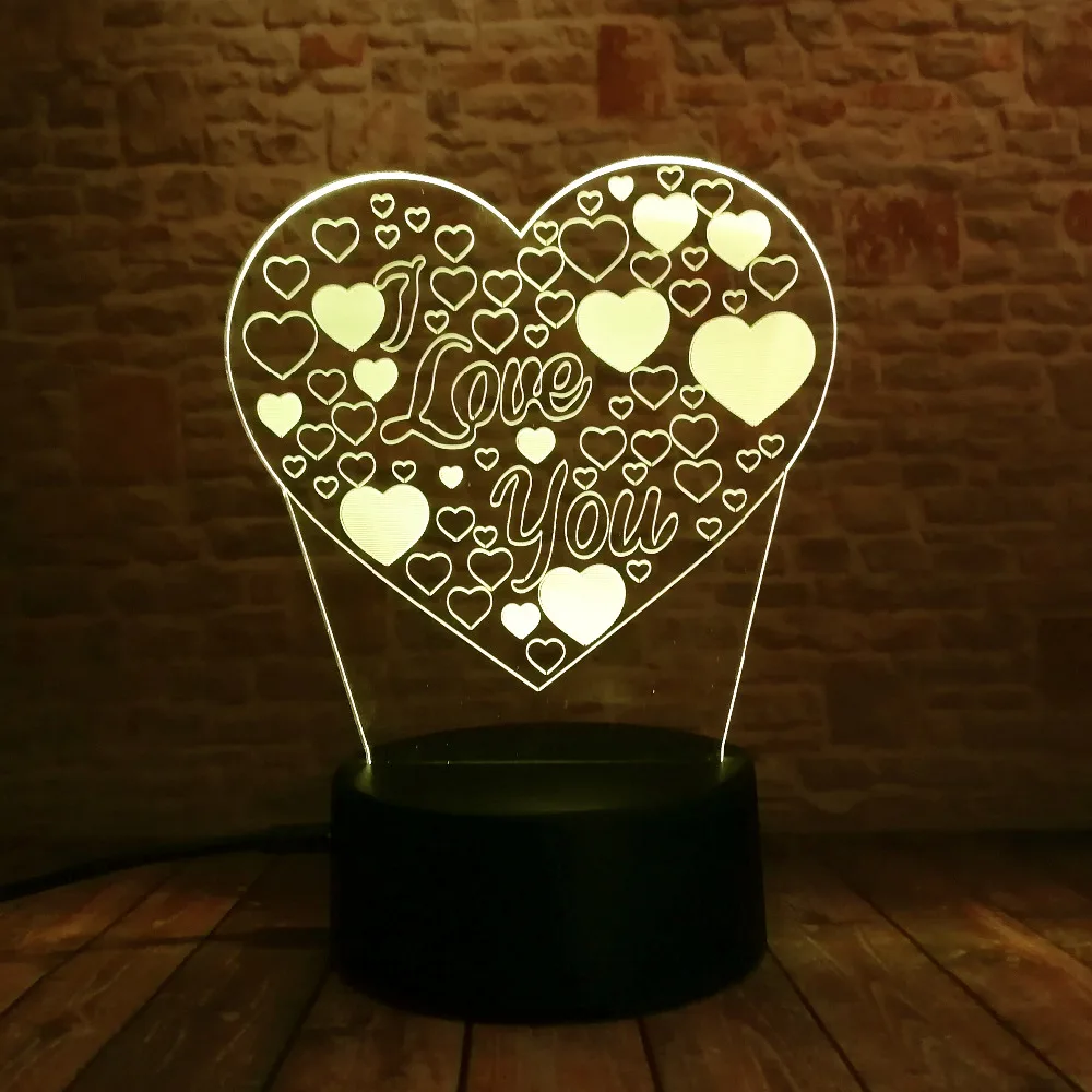 Amroe 3D иллюзия Любовь Сердце Светодиодная лампа с I Love You 7 цветов вспышка RGB Ночная
