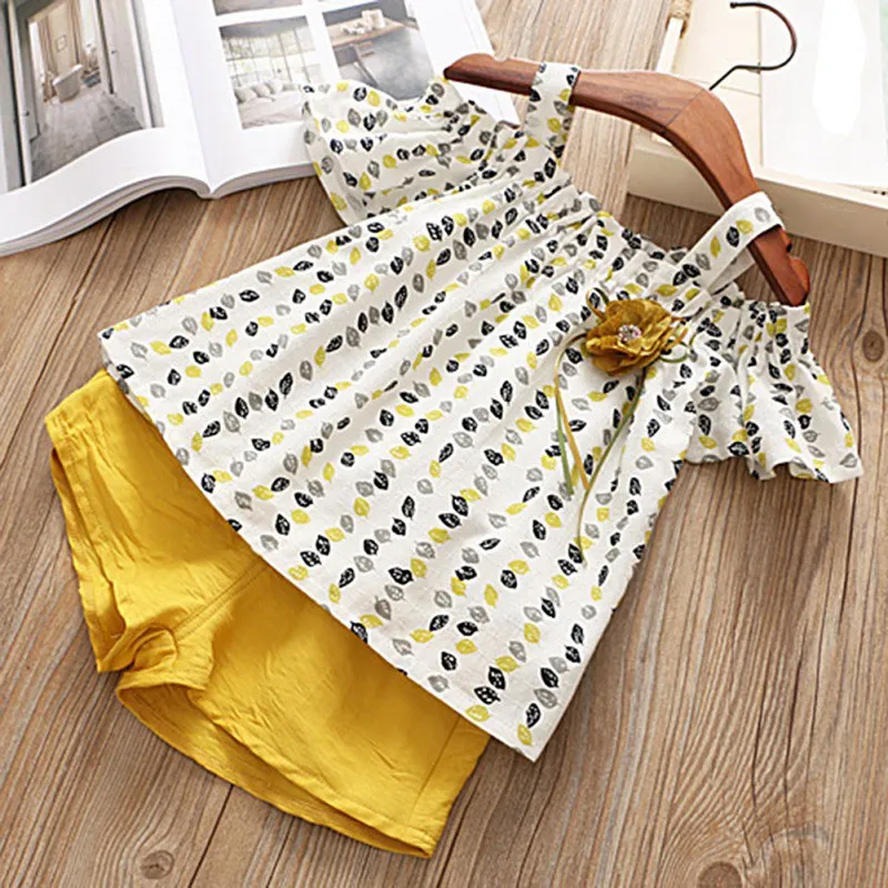 Комплект одежды для маленьких девочек футболка летняя без рукавов с открытыми