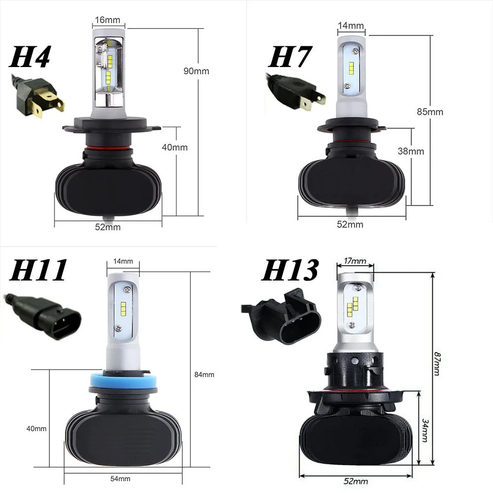 1set 9005 HB3 9006 HB4 H1 H11 H4 H7 Led Auto Car Headlight S1 N1 50W 8000LM 6000K Automobile Bulb All In One CSP Lumileds Lamp | Автомобили