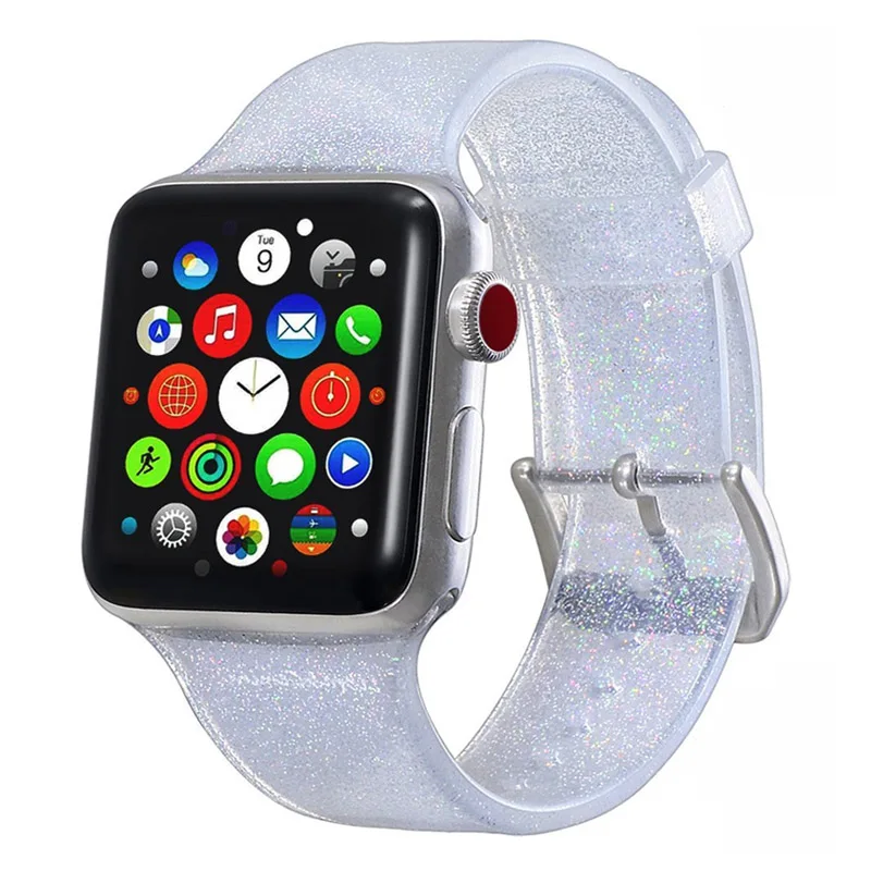 Silver Шикарный ремешок для Apple Watch 5, ремешок 40 мм, 44 мм, iWatch, ремешок 38 мм, 44 мм, силиконовый браслет для часов Apple watch 4, 3, 2, 1, 38, 40 - Цвет ремешка: Silver