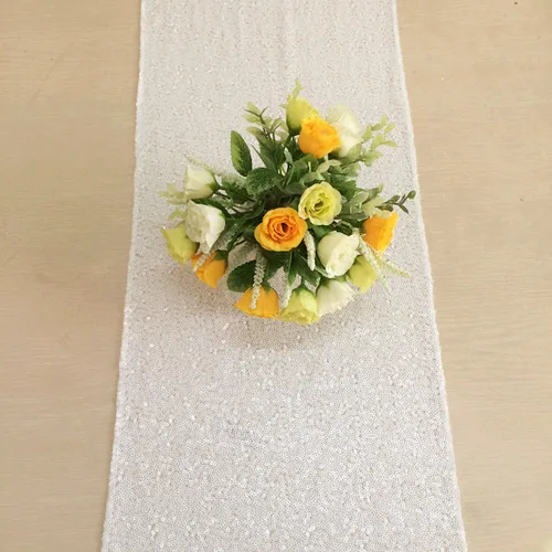 White Color 12*72 дюймов черный блесток настольная дорожка блесток скатерть для свадьбы/вечерние/на дни рождения, особые события украшение стола-a - Цвет: White Color