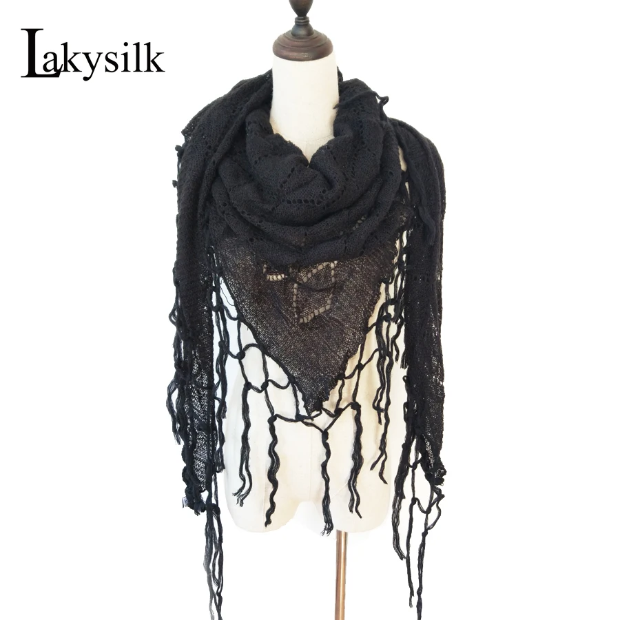 Lakysilk модный кружевной шерстяной шарф для женщин большого размера дизайнерские шали и шарфы для девушек Вышивка Черный Серый мусульманские хиджабы