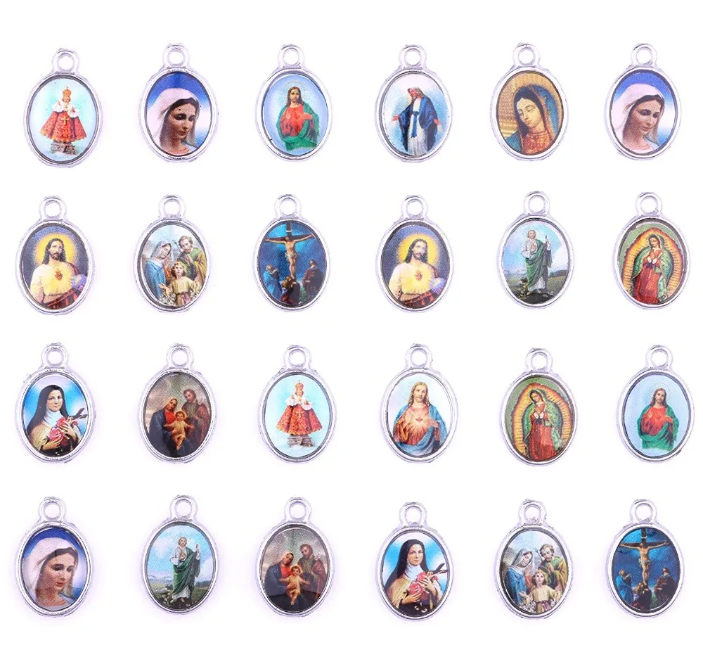 100 штук Микс картин Крест Иисуса эмаль Our Lady чудесная медаль цветочный Розарий
