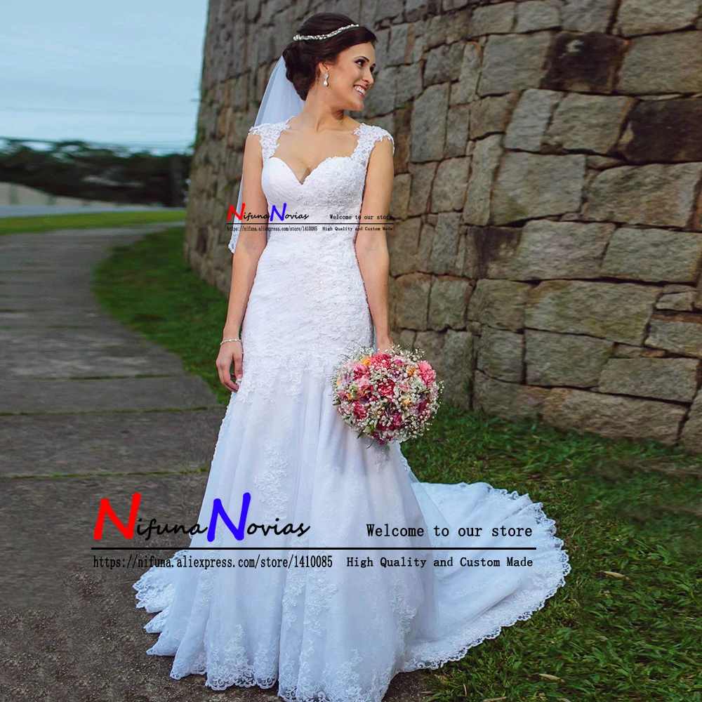 Новый vestido noiva sereia жемчуг белые кружева русалка свадебное платье 2019 плюс размеры