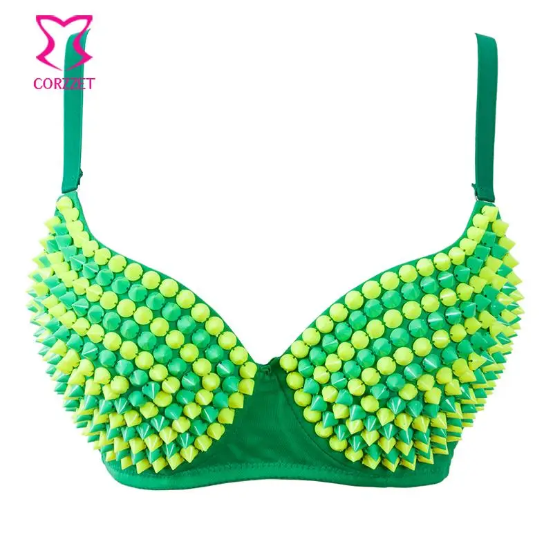 Corzzet/женский бюстгальтер с шипами украшенный бусинами в стиле панк цветной для