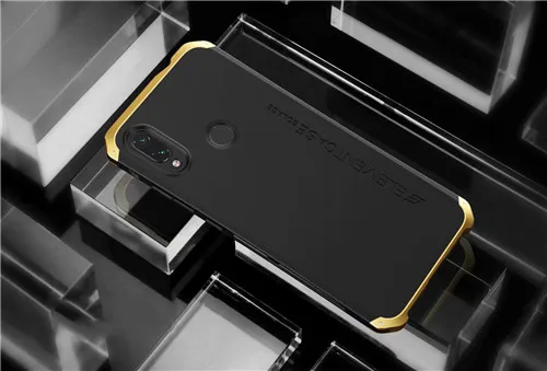 Black and gold Алюминиевый металлический бампер чехол для Xiaomi Redmi Note 7 360 Полный Гибридный бронированный матовый ПК задняя крышка Redmi Note 7 противоударный чехол для телефона - Цвет: Black and gold