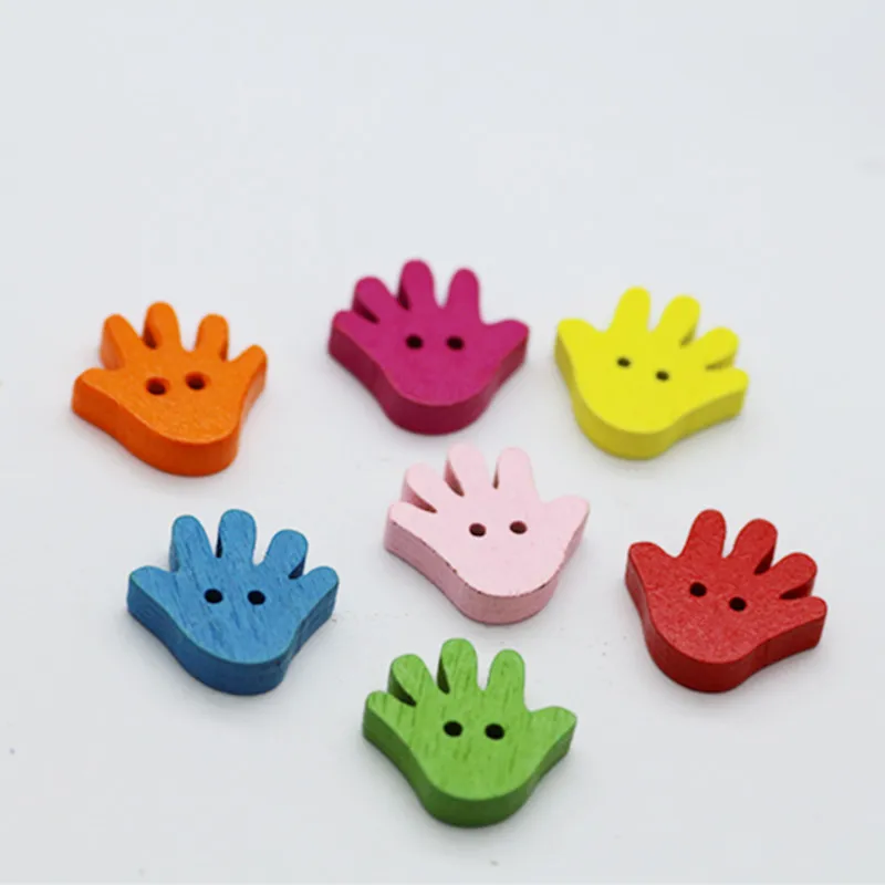 

100pcs creative cartoon palm colorful 2holes wood buttons 18*18mm decorative boutons fantaisie sewing decorative buttons