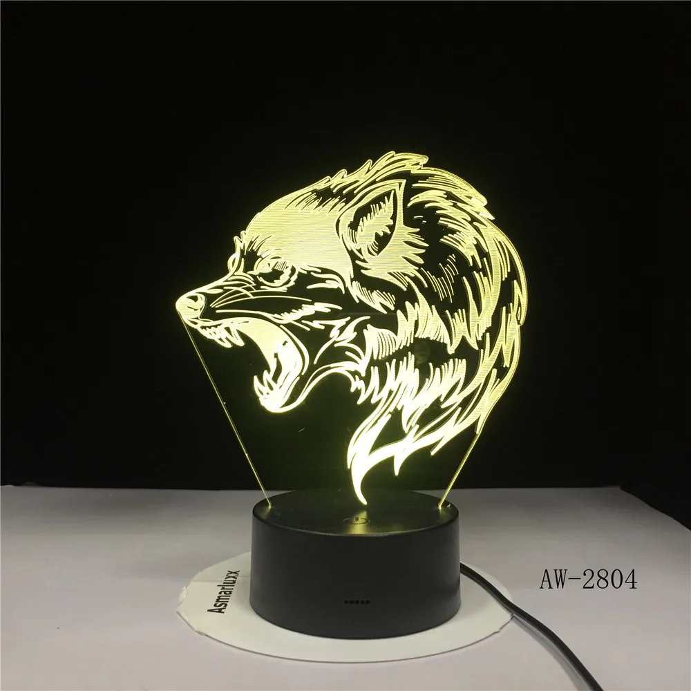 Fierce волки 3D головы светодиодный настольный светильник USB Творческий для сна