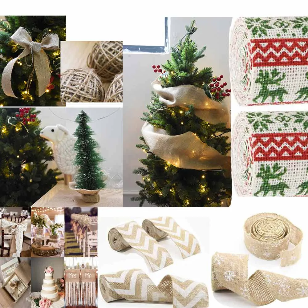 Мешковины кружевная бейка полосы Rusticity Свадебный декор DIY Craft Roll белый висит украшения Рождество дерево enfeites натальные
