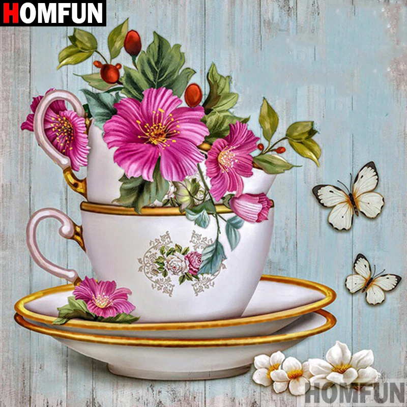 HOMFUN Diy Набор алмазной вышивки крестиком "Цветок чайка" домашний декор квадратная круглая Алмазная вышивка 5D рукоделие A07583
