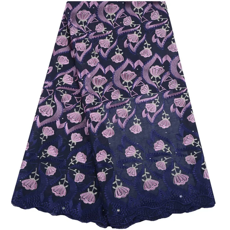 Фиолетовая 2019 африканская кружевная ткань нигерийская хлопковая с вышивкой