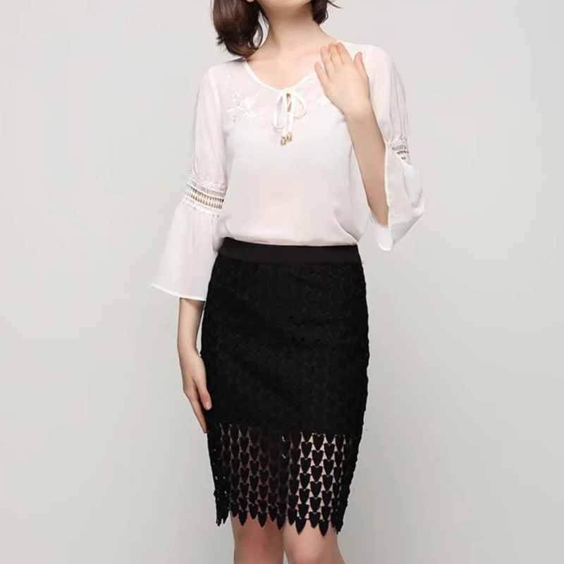 High Waist Skirt 2017 Lace Womens Skirts Female Solid Black Feminino Vintage Formal Knee-Length Ladies pencil skirt | Женская одежда