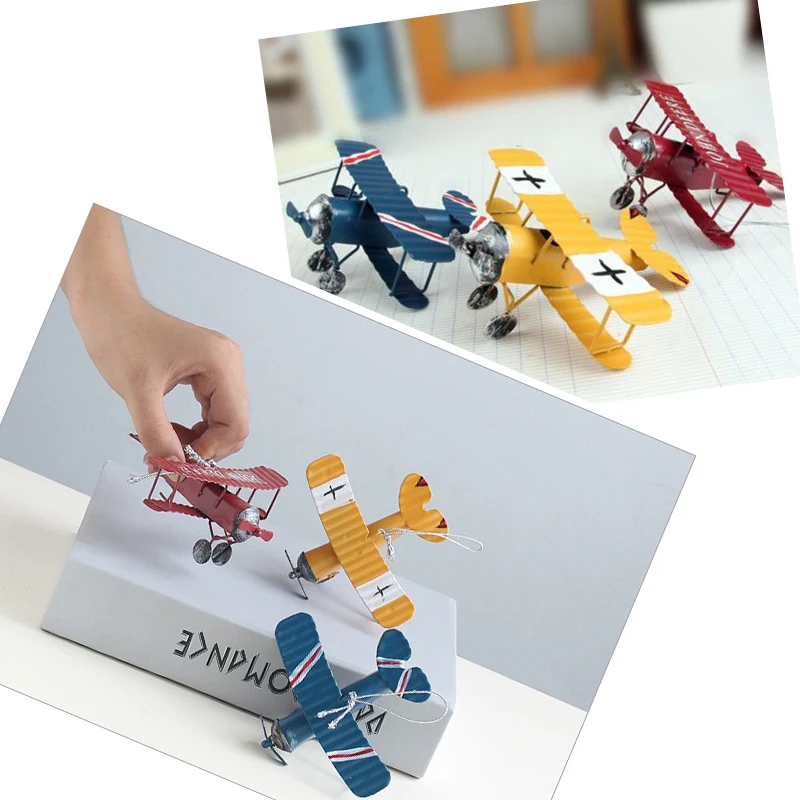 

Vintage Wrought Iron Metal Plane Aircraft Model Handicraft Christmas Kids Toy Ornament Desktop Decoration for Bedroon Bookroom