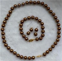 selling jewelrynew 8mm moving chocolate sea shell pearl necklace bracelets earring set