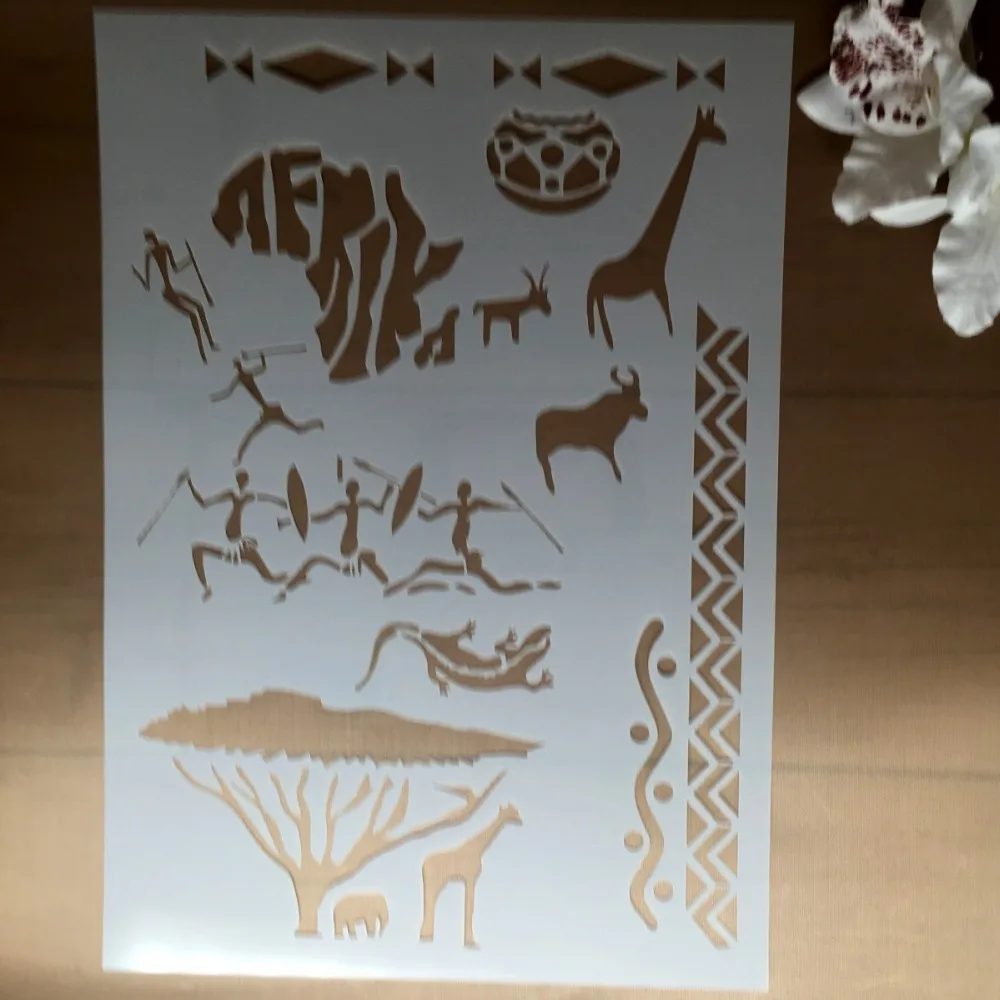 Wild Africa A4 DIY ремесло Многослойные трафареты настенная живопись штампованная для