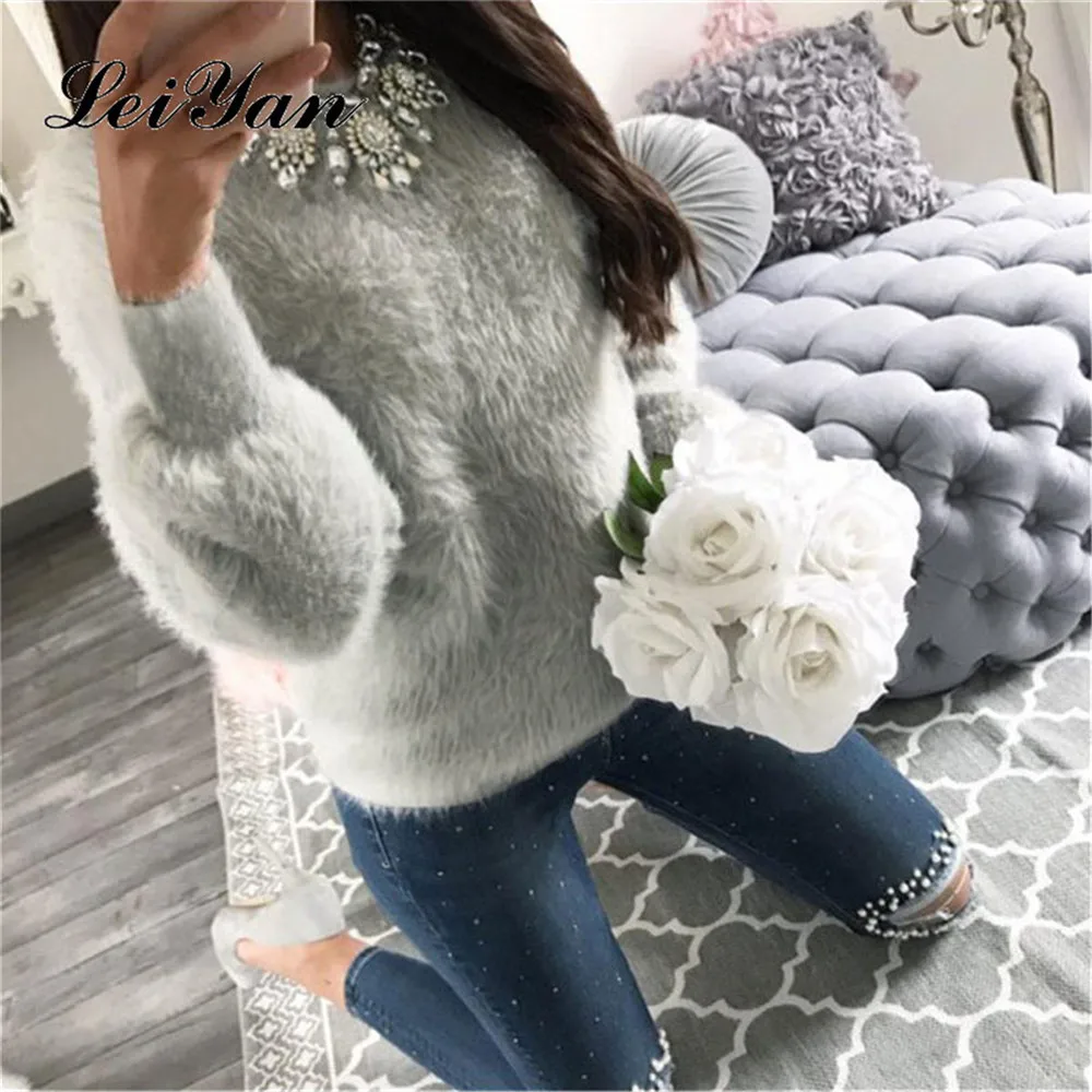 2019 Women Winter Knitting Christmas Sweaters Loose Casual Pull Femme Solid Pullover Streetwear Faux Fur Female Knitted Sweater | Женская