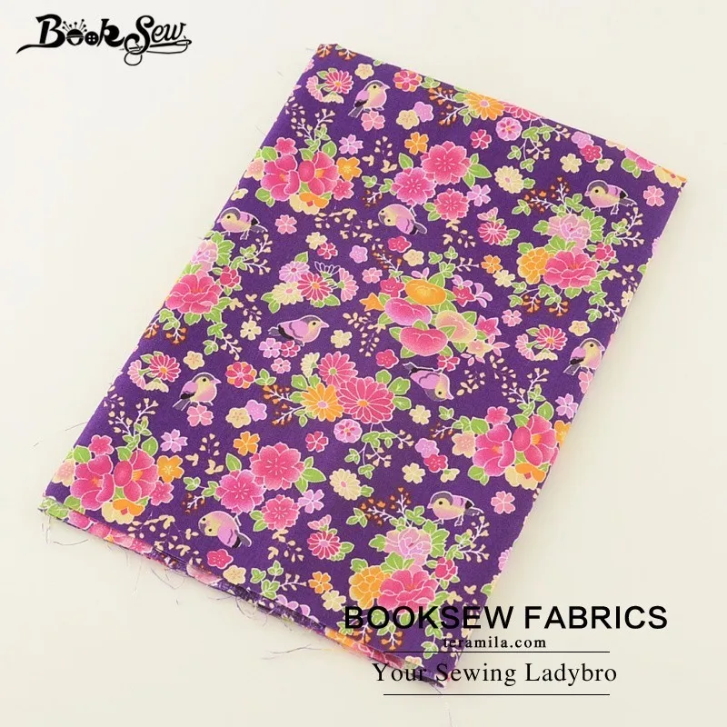 Booksew 100% хлопок поплин Ткань цветочный Рисунок Дизайн мягкие Вышивание фиолетовый