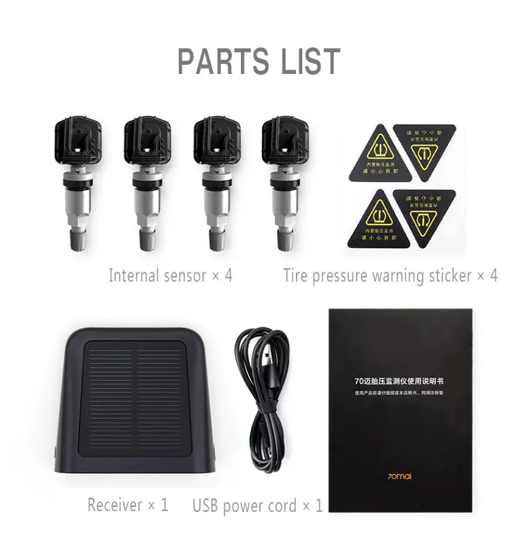 Xiaomi 70mai tpms датчик давления в шинах Солнечная энергия Двойной USB Зарядка Авто безопасность давление в шинах манометр, Встроенная система датчиков контроль давления в шинах