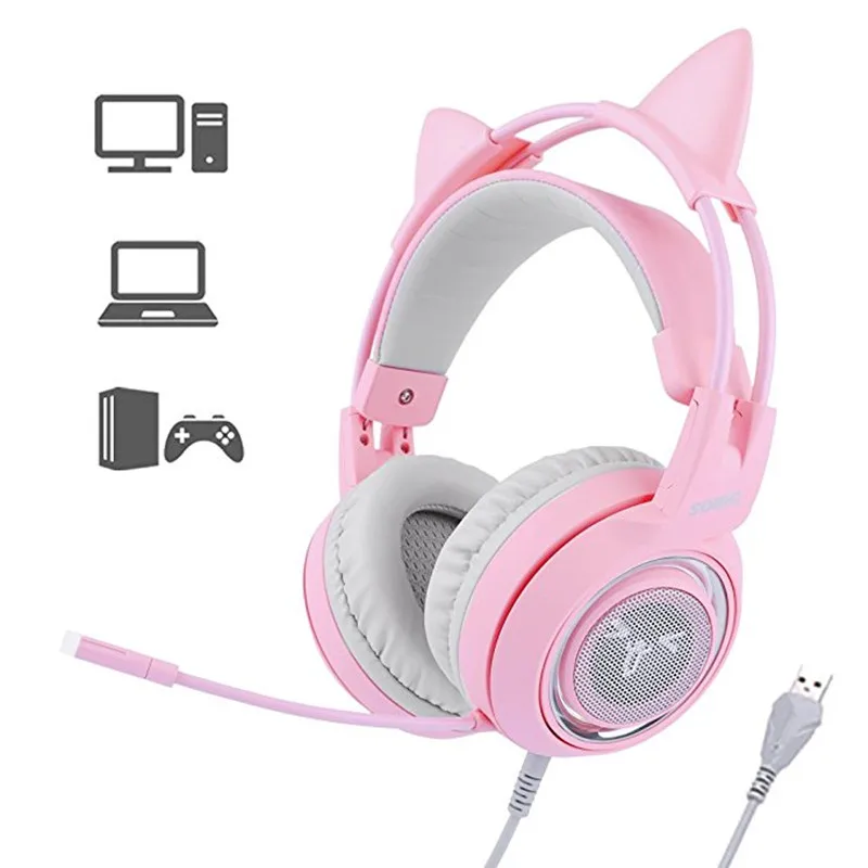 Игровая Гарнитура Somic Pink Cat G951 7 1 наушники с микрофоном и функцией вибрации