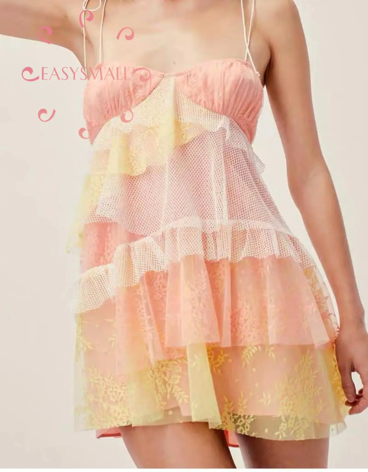 EASYSMALL For love lemons женское платье, летнее пляжное сексуальное платье с открытой спиной, высококачественное цветочное кружевное платье с оборками и высокой талией, платья без рукавов