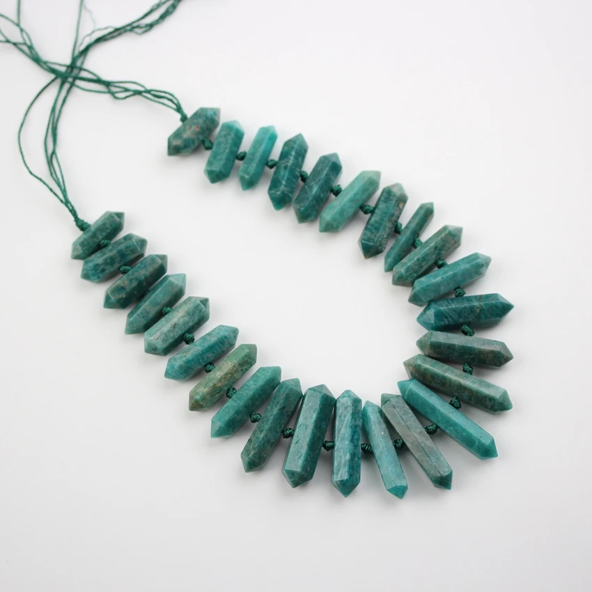 

Approx 27pcs Strand,Natural Amazon Stone Sticks Beads Jewelry,Center Drilled,Smooth Raw Stones Double Points Pendant Necklace