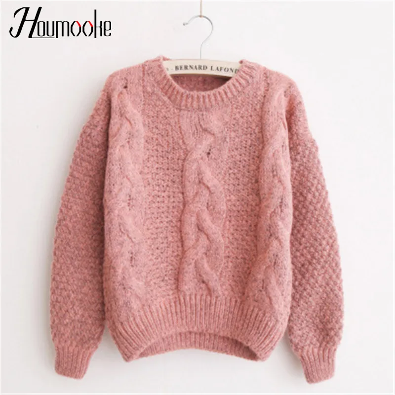 Houmooke 2017 Fashion Loose Sweater Women Sweaters And Pullovers O-Neck poncho Twisted sweater long sleeves Jumper Sueter Mujer | Женская