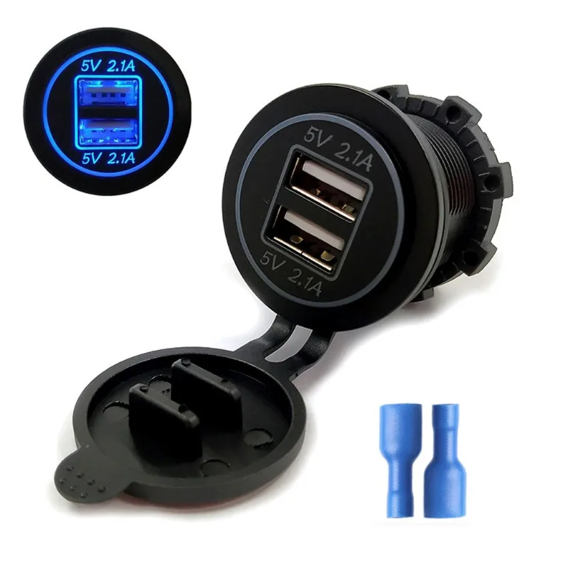 Синий 12 V/24 V Dual USB Автомобильное зарядное устройство 2.1A автомобиля Зарядное устройство Мощность адаптер для iPhone, iPad, мобильных телефонов, gps - Название цвета: Синий