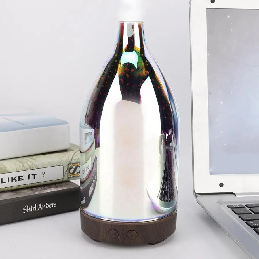 

100ML Fireworks LED Night Light Air Humidifier Glass Vase Shape Aroma Essential Oil Diffuser Mist Maker Ultrasonic Humidifier