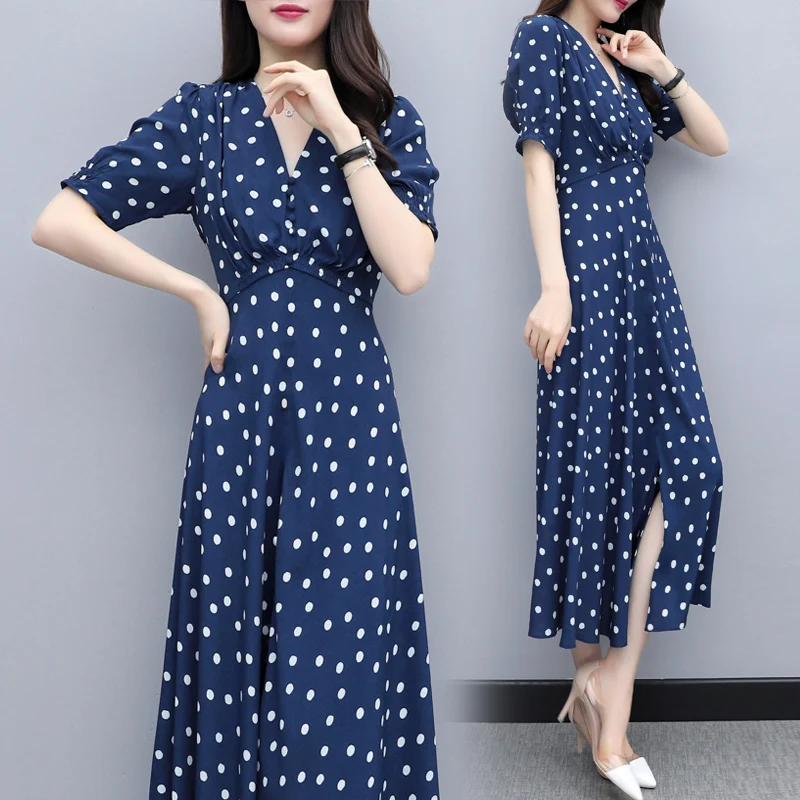 Женское платье в горошек большие размеры ретро женская одежда 2019|Женские платья|