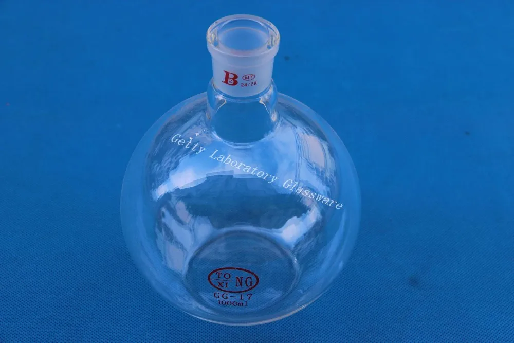 Фляжка с плоским дном 1 л одна горлышко 1000 мл тяжелые стенки 24/29.|flat bottom flask|2 neck