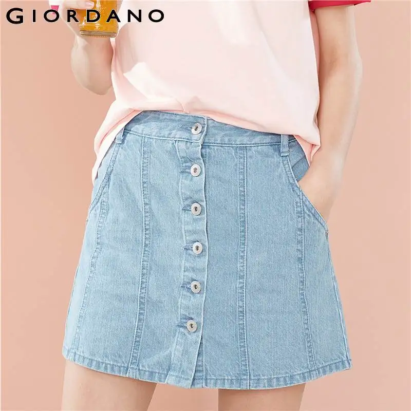Giordano/женская джинсовая юбка с пуговицами спереди Джинсовая со средней посадкой и