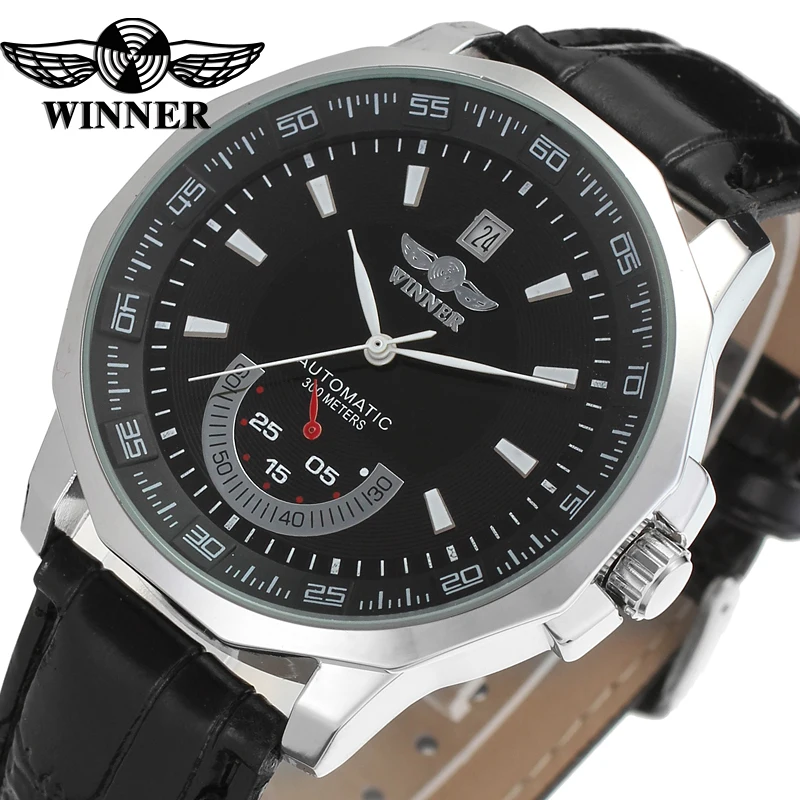 

Winner WRG8041M3S3 Automatic men new wristwatch skeleton silver color watch for Men black leather strap shipping free