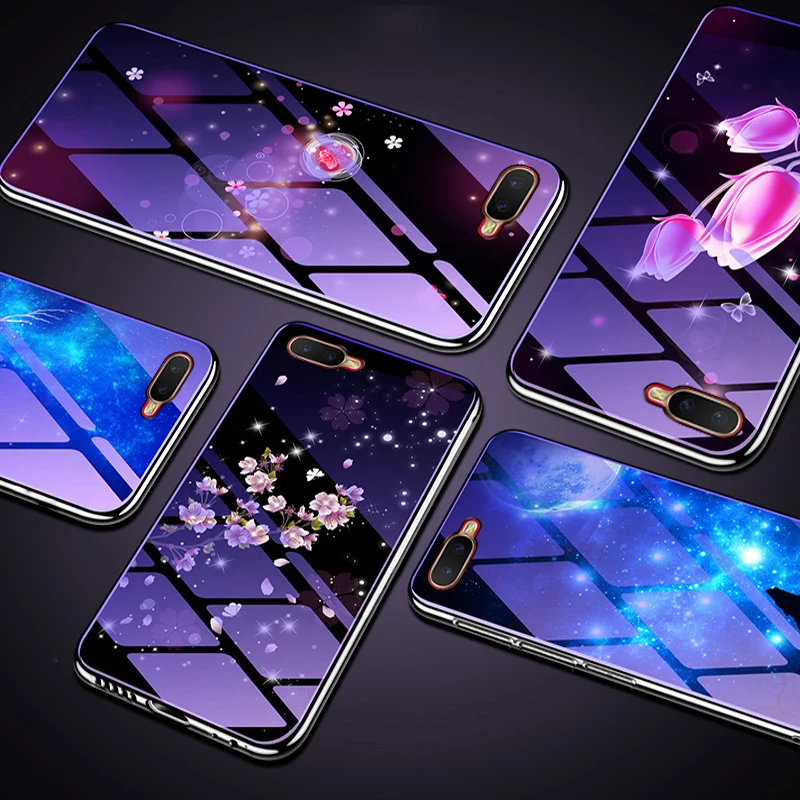 Чехол для OPPO K1 с рисунком цветов синий закаленное стекло задняя крышка K 1 чехлы