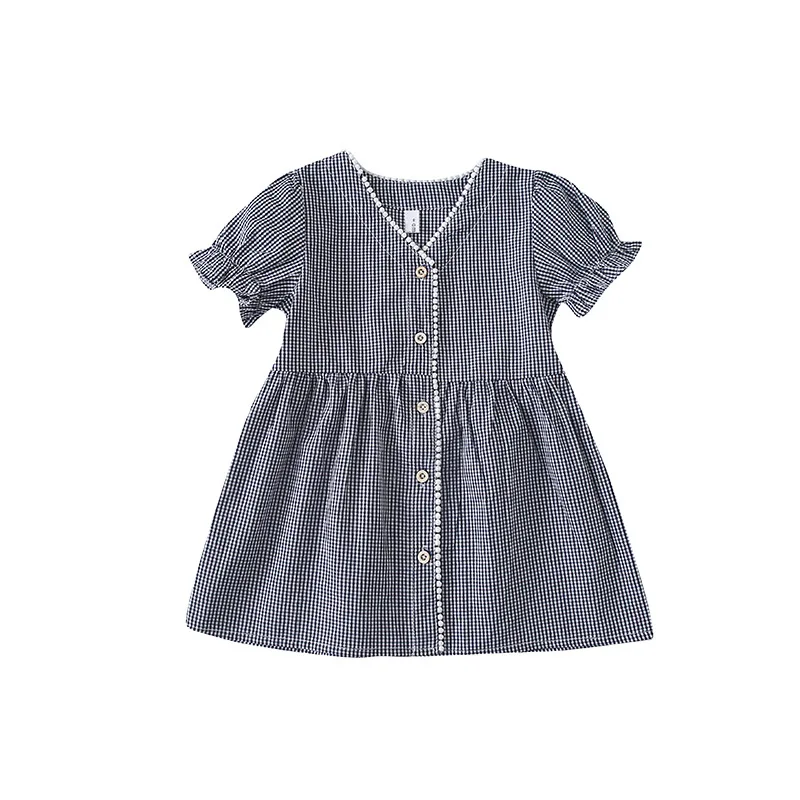 2019 Spring New Arrival korean style cotton plaid short sleeve princess dress with headband for cute sweet baby girls | Детская одежда