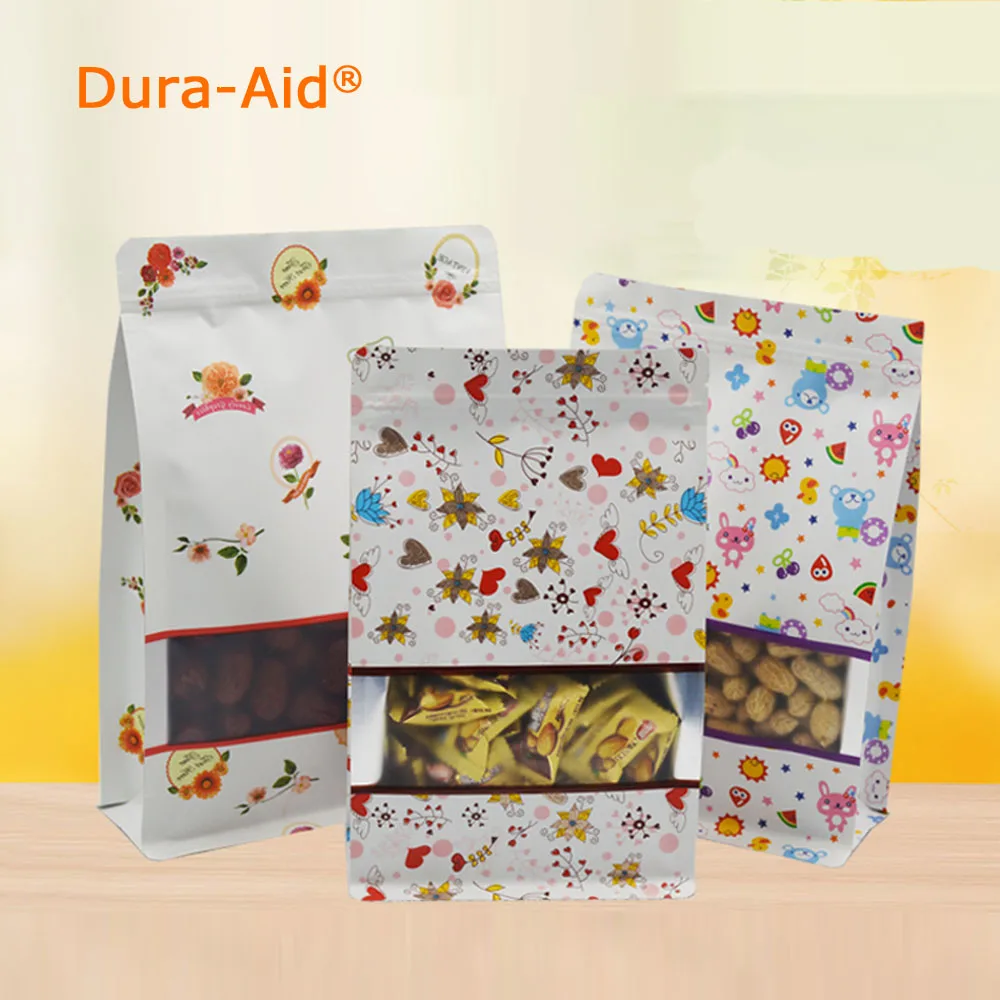 

Dura-Aid Reusable Zip lock Kraft Paper Window Bag Full Flower Print Stand up Gift Dried Food Fruit Tea packaging Pouches