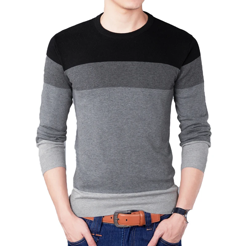 

Autumn Fashion Brand Casual Sweater O-Neck Striped Slim Fit Mens Sweaters Pullovers Men Pull Homme Contrast Color Knitwear 2020
