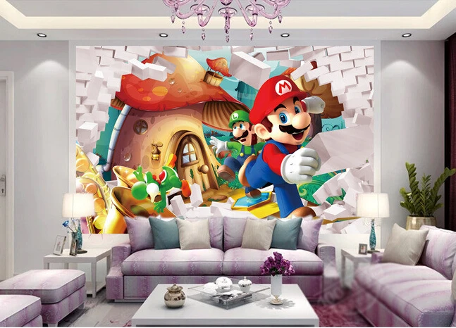 Пользовательские papel де parede infantil 3D анимация Супер Мари для детской комнаты