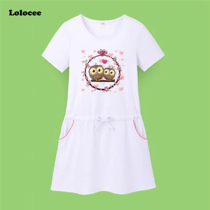 Платье с милой совой для девочек сезон лето Новинка 2018 года детское школьное