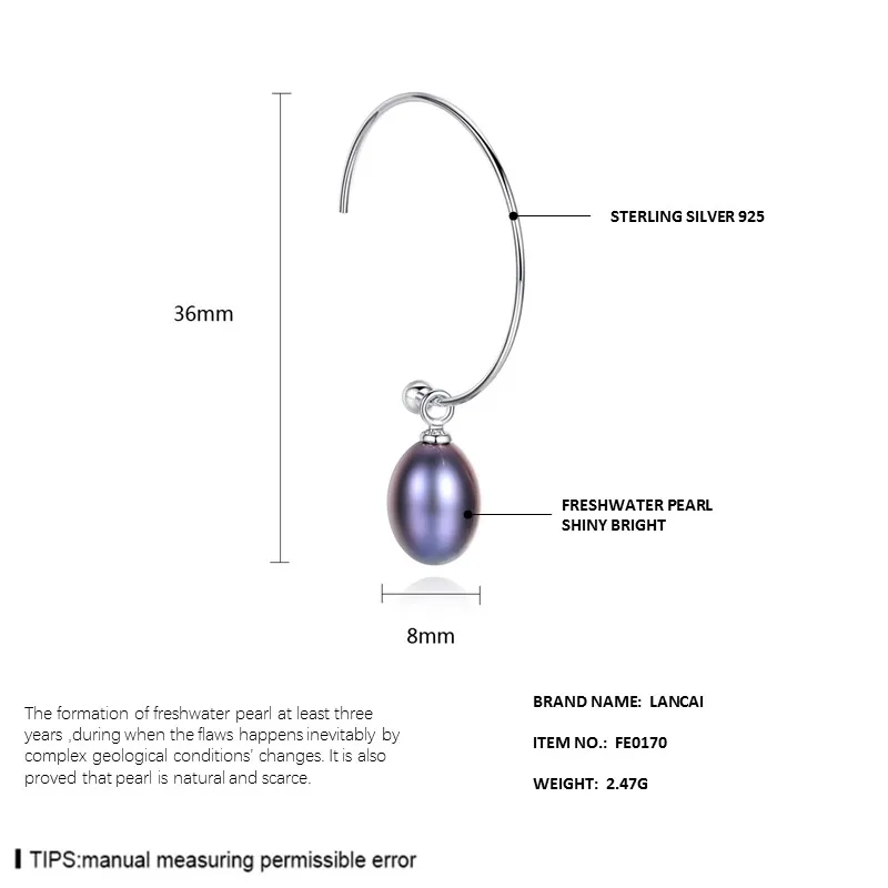 LANCAI 925 Sterling Silver Pearl Earrings Simple Design Natural Freshwater Big Hoop for Women Fine Jewelry Gift | Украшения и