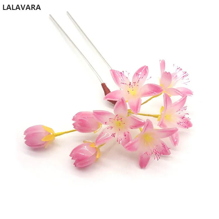 Китайские Винтажные заколки для волос LALAVARA розовые резиновые цветки kanzashi